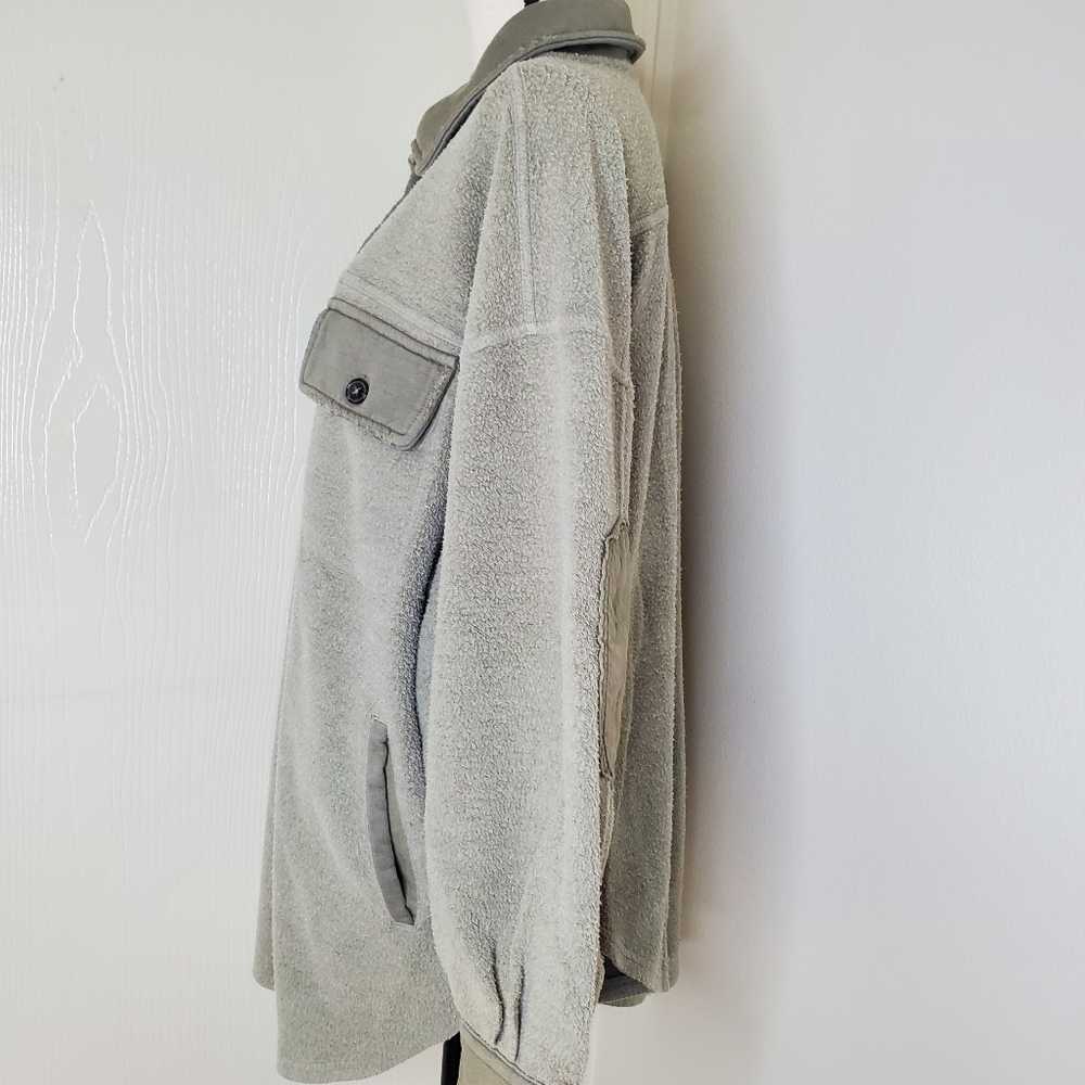 Free People Ruby Fleece Jacket Oversized Elbow Patch Size Medium Green - Picture 3 of 12